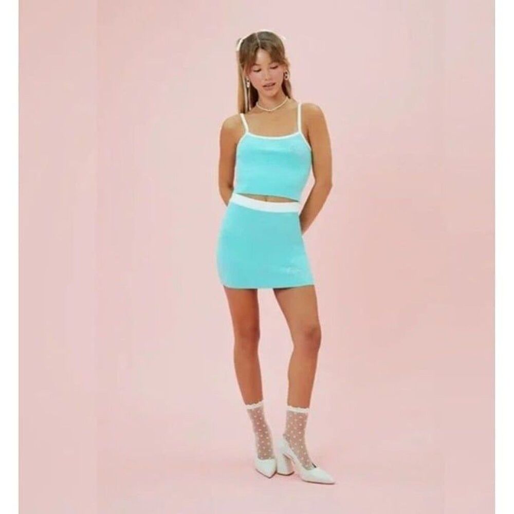 Hello Kitty Womens Turquoise Mini Skirt With Rhinestone Bow Detail S